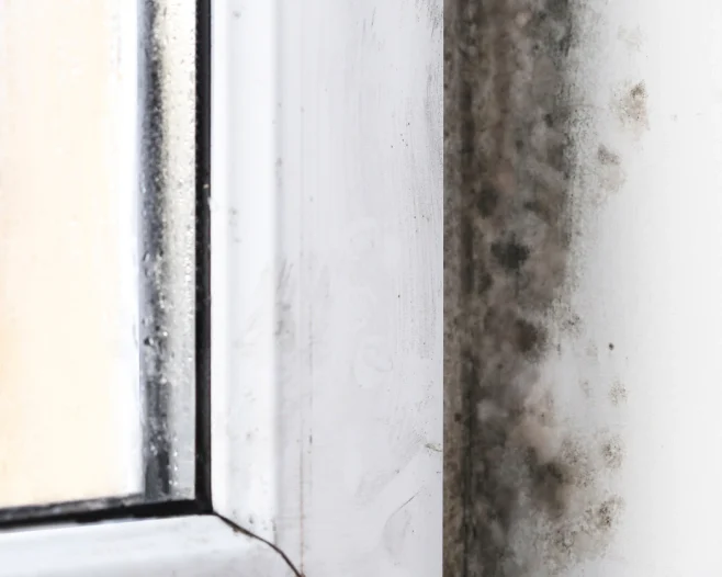 fungal mold on a wall corner near a window